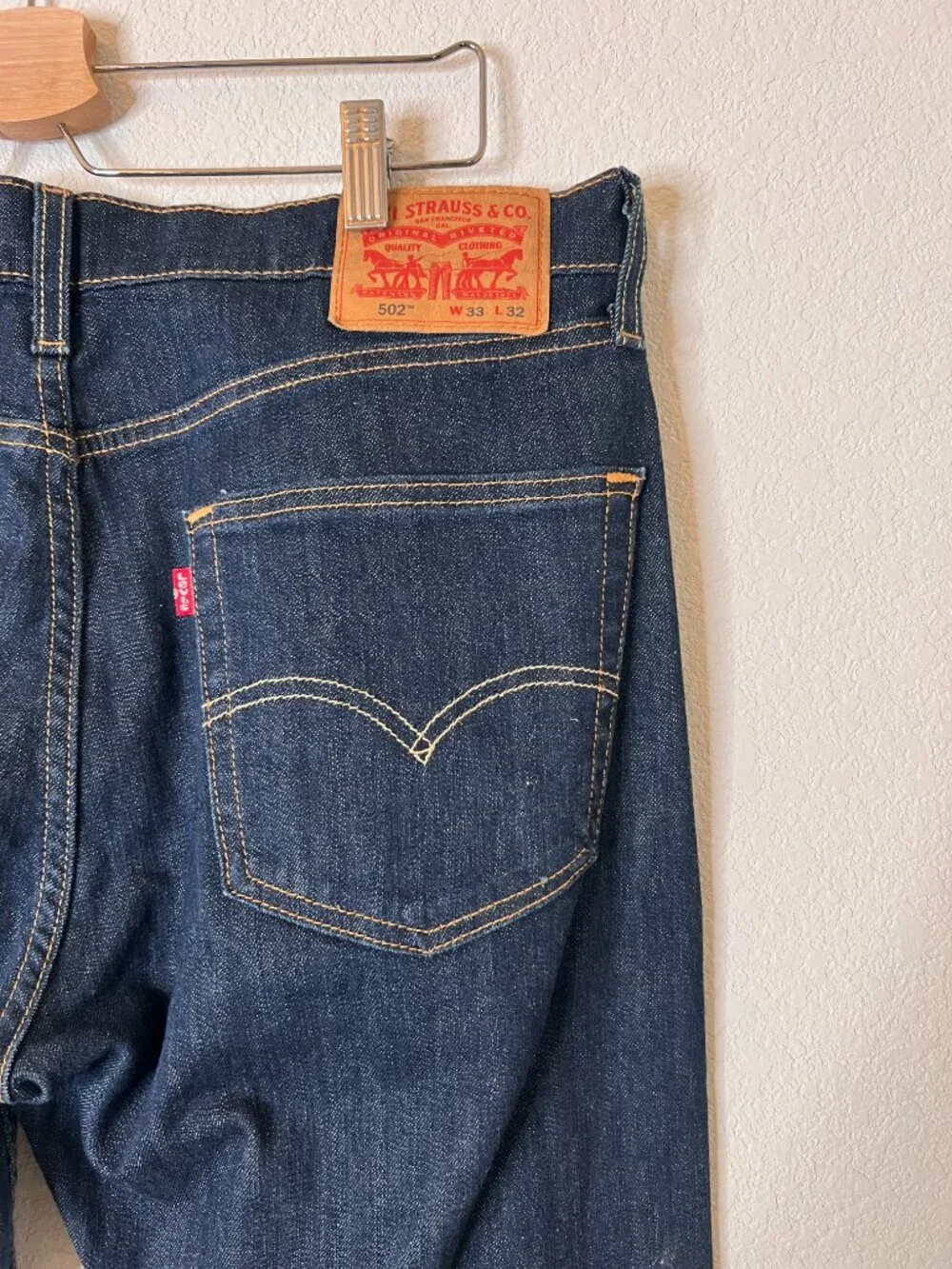 Levi's 502 Straight Blue Cotton Blend Denim Jeans 5-Pocket Dark Wash 33x32 NWOT